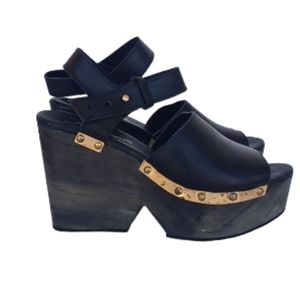 Free People leather/wood sandals/clogs sz 36